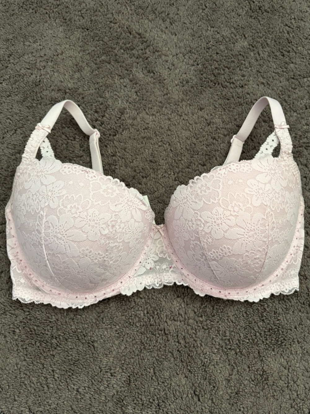 Victoria's Secret PINK Wink Push-Up Balconette Bra Rhinstoned Eyelet Lace 36DD